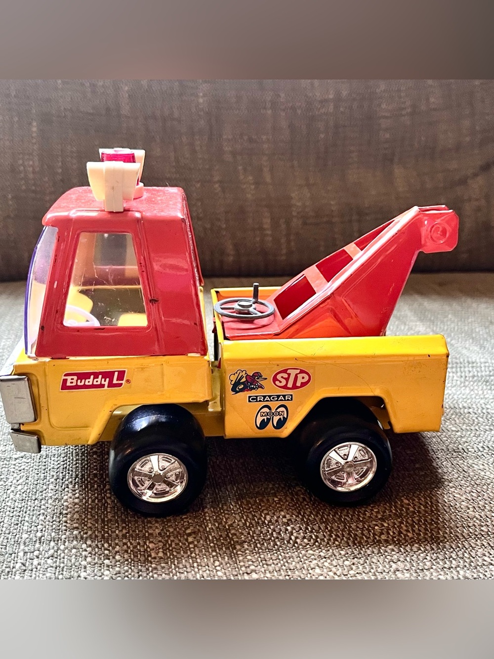Vintage Buddy L Jr Hot Wrecker Pressed Steel Tow Truck Yellow and Orange